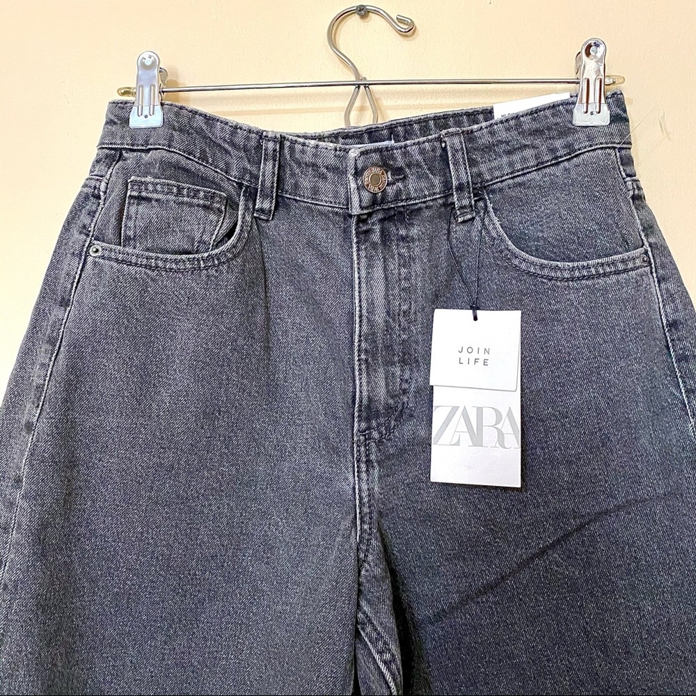 NWT Zara Hi-Rise Culotte Grey Wide-Leg Jeans - Picture 3 of 7